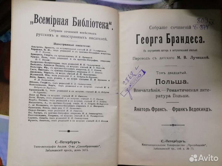 Старые антикварные книги. Георга Брандерса 1896 г