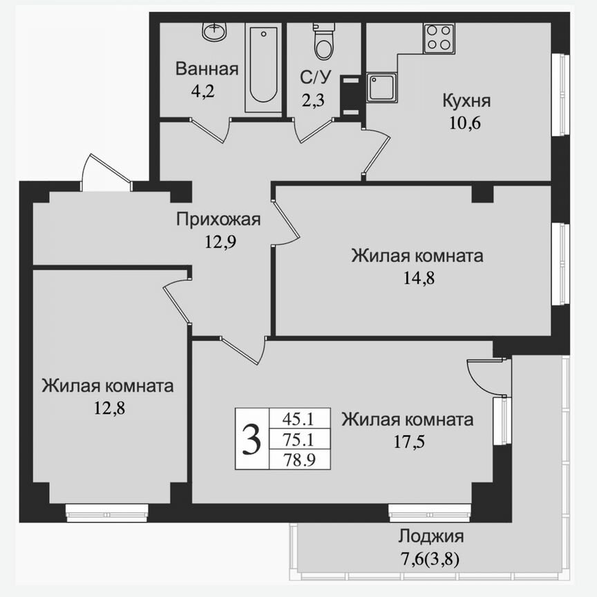 3-к. квартира, 83,3 м², 9/15 эт.