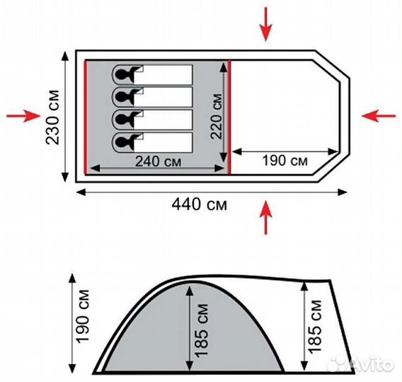 Большая четырехместная палатка tramp anaconda