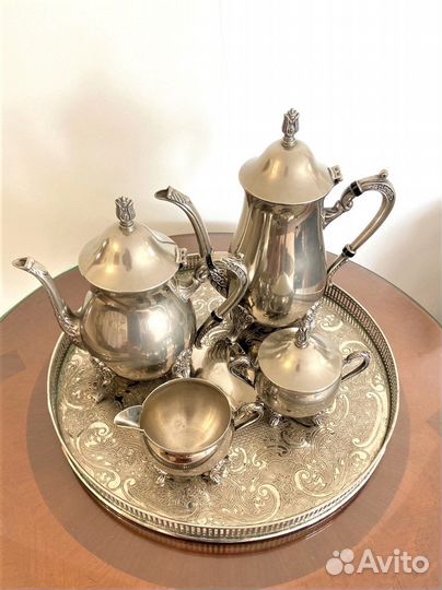 Сервиз чайно-кофейный серебрение 5 пр винтаж Европ