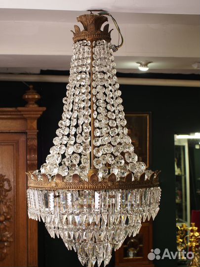 Антикварная люстра. Бронза. Хрусталь. Европа