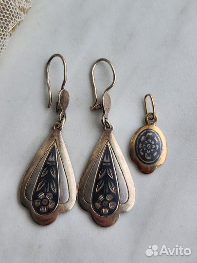 Украшения серьги,кулон серебро 875 проба 