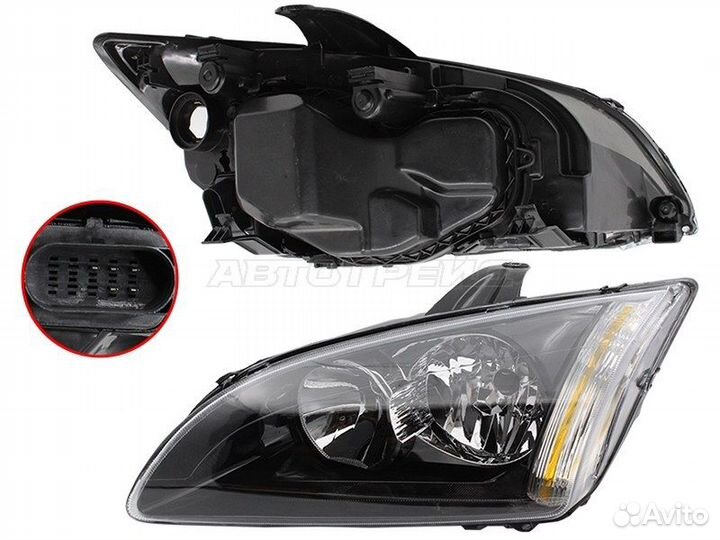 Фара ford focus II 05-08 Черная и Хромированная