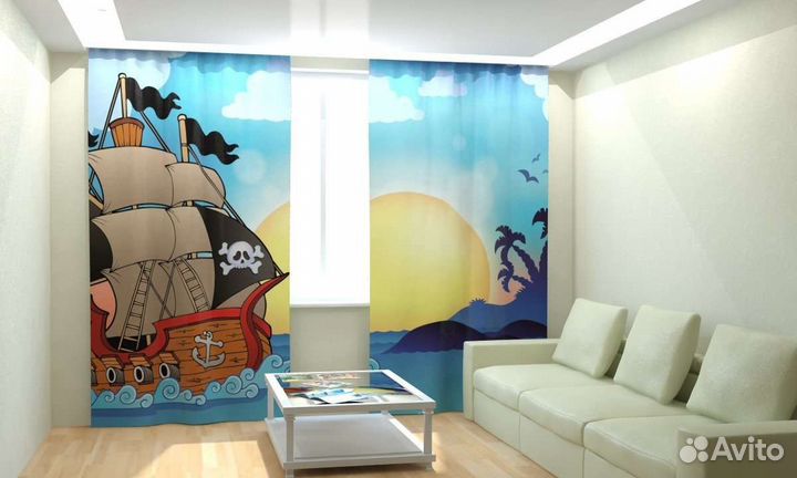 Шторы блэкаут детские и покрывало Пиратский корабл