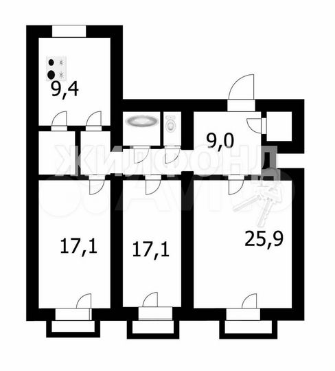 Комната 25,9 м² в 1-к., 2/2 эт.
