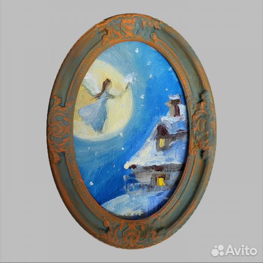 Ангел, летящий над домом и охраняющий его, картина