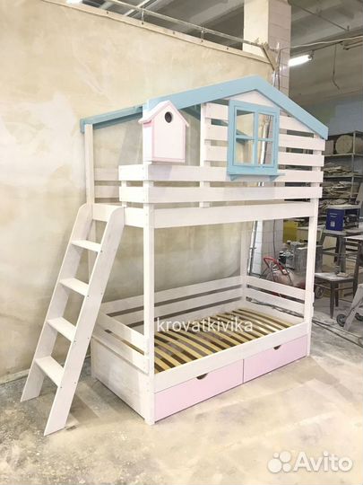 Двухъярусная Эко кровать домик