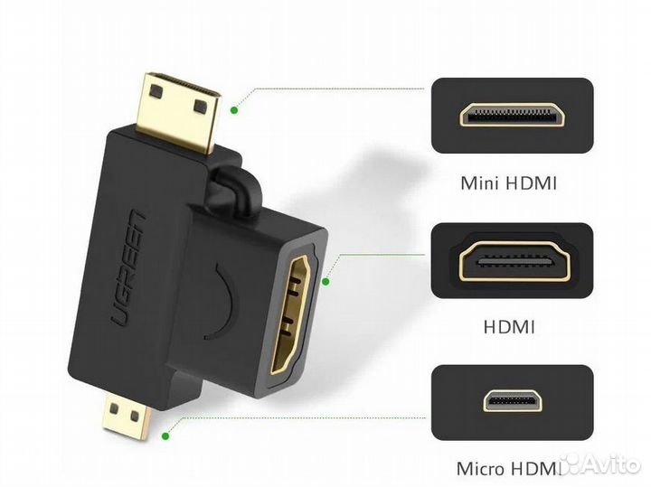 Переходник hdmi F - micro hdmi M + mini hdmi M