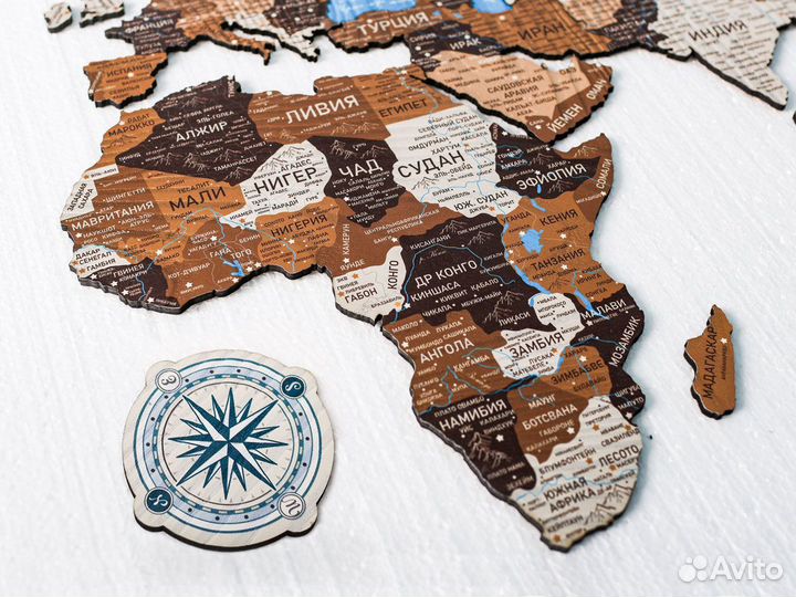 Деревянная карта мира из дерева настенная, Калуга
