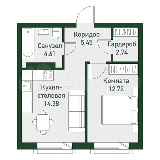 1-к. квартира, 39,9 м², 2/3 эт.