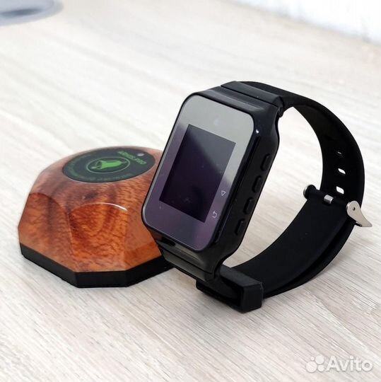 Кнопка вызова официанта Бургер махагон с часами