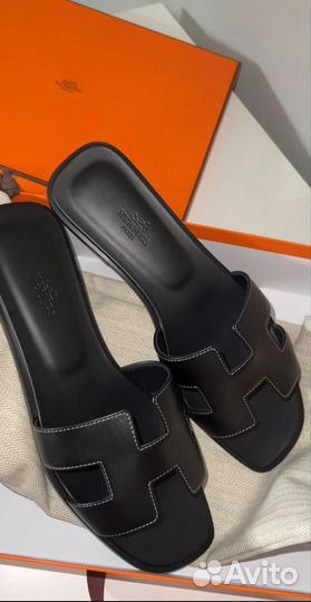 Шлёпанцы Hermes Oran черные (люкс)