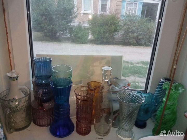 Вазы разные цветное стекло бу