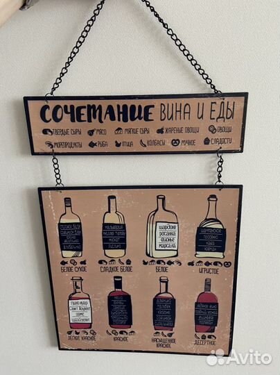 Табличка для интерьера «сочетание вина и еды»