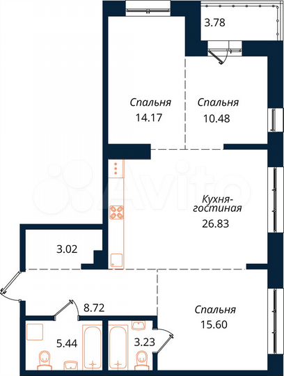 3-к. квартира, 91,3 м², 16/18 эт.
