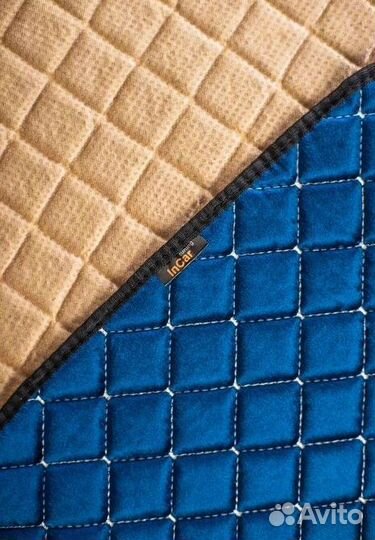 Накидка на сиденье Квадрат, Ромб, велюр синий