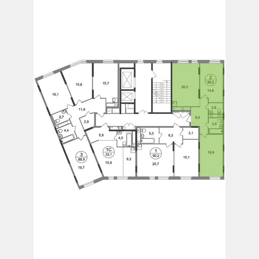 2-к. квартира, 66,5 м², 7/17 эт.