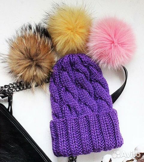 Меховой помпон натуральный енот, песец,чернобурка