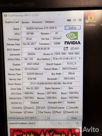 Видеокарта GeForce 1070ti Palit 8/256 в отличном