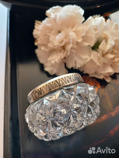 Солонка, винтажная, 60-е, хрусталь,в мельхиоре