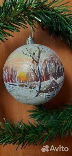 Новогодние шары 10см ручная работа (пластик)