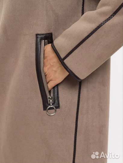 Двухсторонняя шуба дублёнка удлиненная с капюшоном