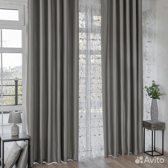 Комплект шторы и тюль Адора хром+Мона