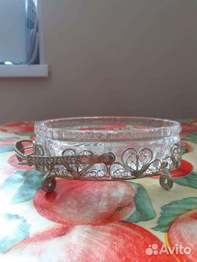 Ваза конфетница хрусталь/мельхиор