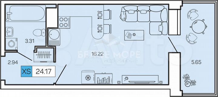 Квартира-студия, 24,2 м², 8/16 эт.