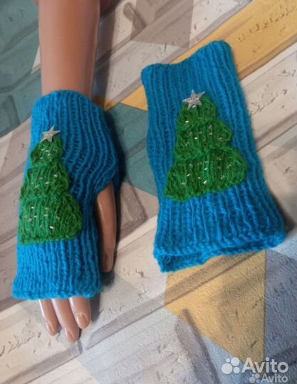 Митенки вязаные ёлочки