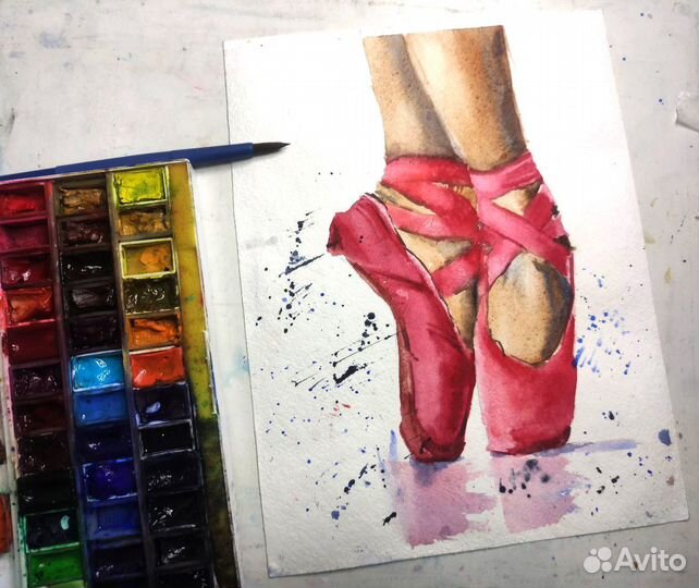 Картина Балет Пуанты акварелью 23х30 см