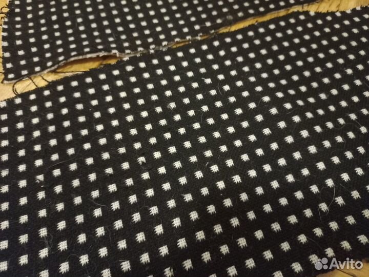 Ткань драп черно-белый в горох лоскутки 4 шт