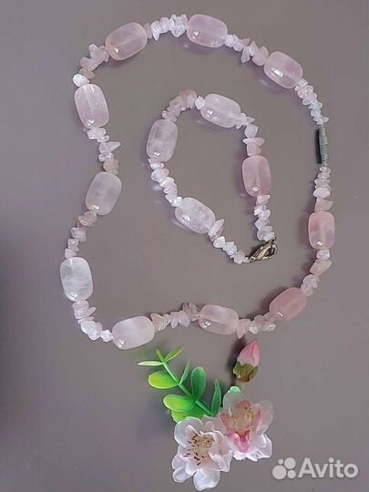 Бусы и браслет Розовый кварц