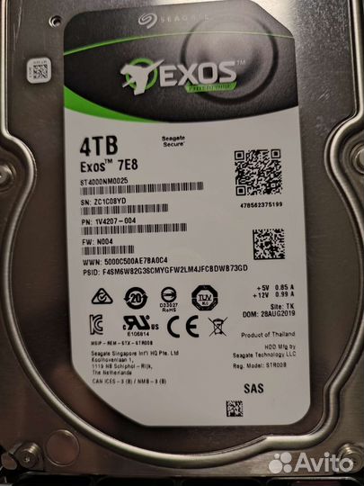 HDD серверный 4TB Seagate exos 7E8 SAS 6 штук