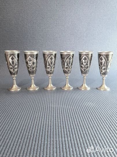 Серебряные бокалы СССР, раритет, 875я проба Кубачи