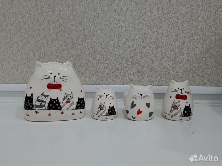 Набор для специй солонка перечница салфетница коты