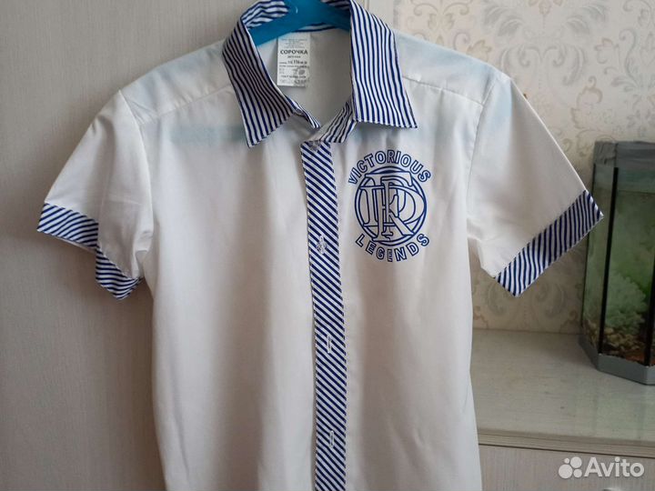 Рубашка белая, в полоску р.116