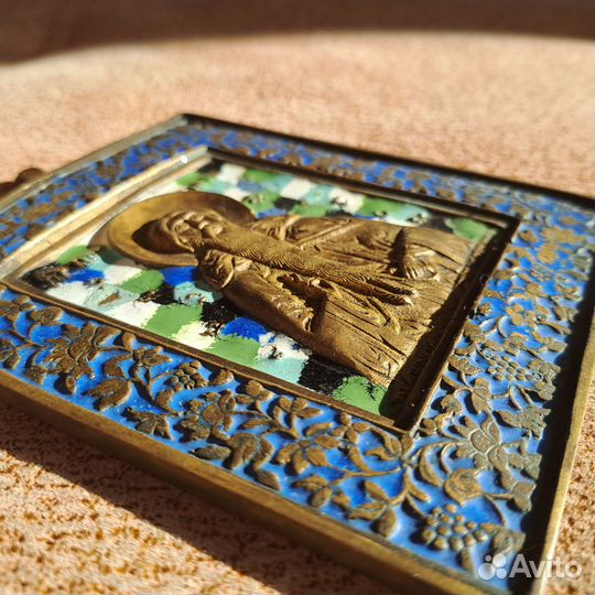 Икона меднолитая святой Паисий патина