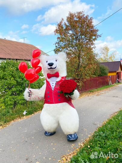 Белый мишка поздравляет, ростовые куклы