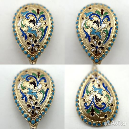 Ложка, серебро 84 проба, Хемпель, эмаль, 18,8 г