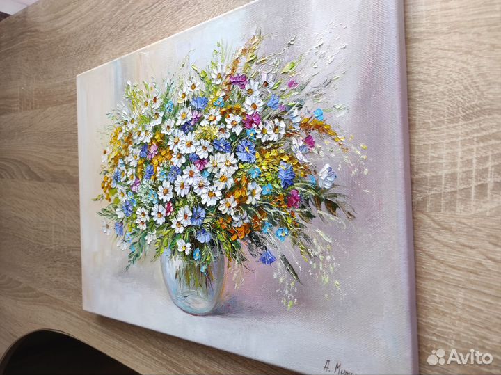 Бронь Картина маслом Букет полевых цветов