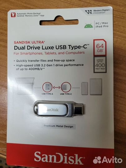 Флешка SanDisk Ultra dual drive 128 gb, 64gb