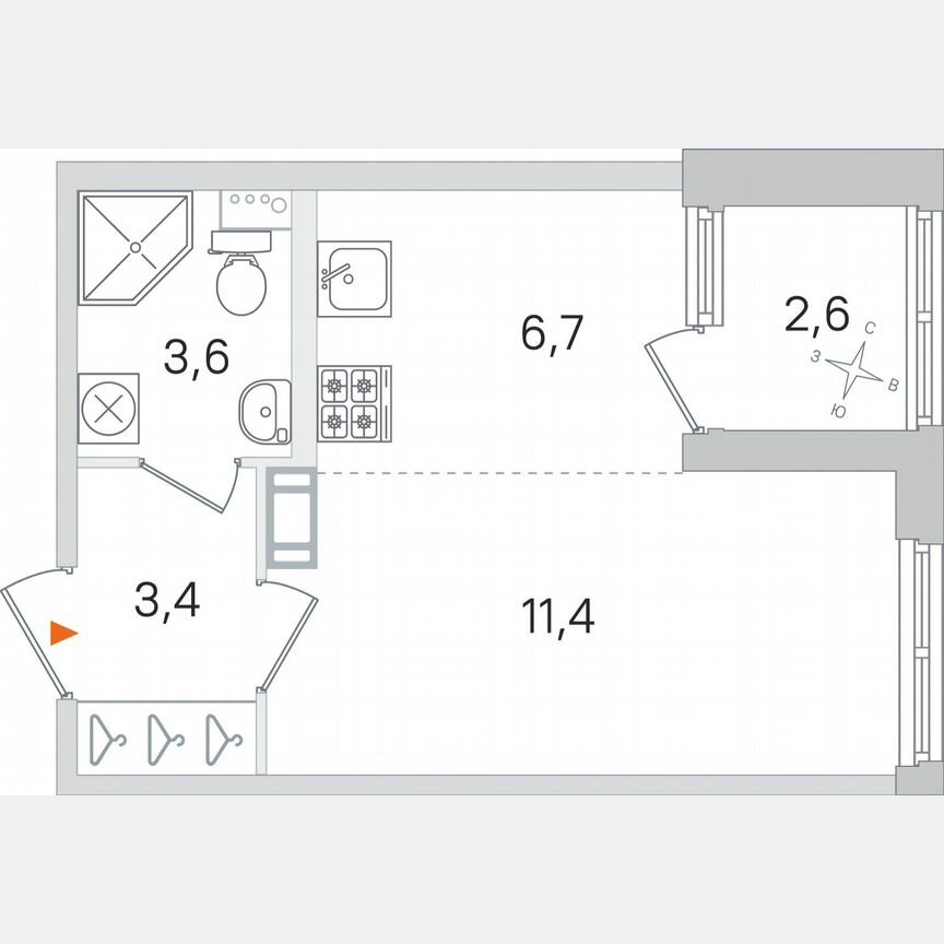 Квартира-студия, 26,4 м², 2/4 эт.