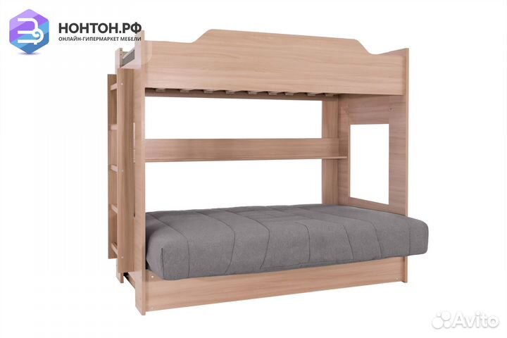 Двухъярусная кровать с диван-кроватью серый / шимо