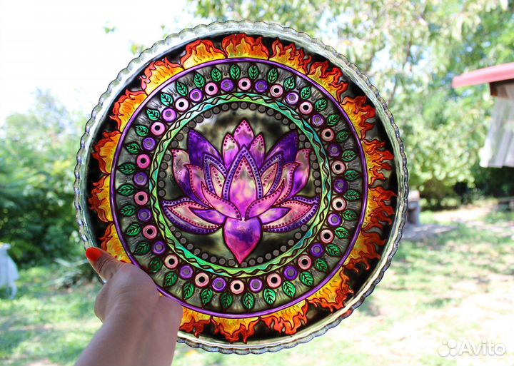 Тарелка обеденная - витраж Лотос