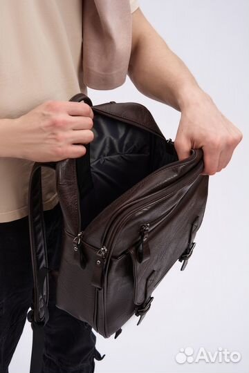Коричневый мужской рюкзак из экокожи