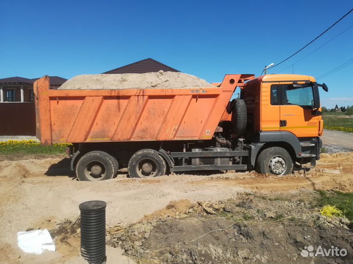 Экскаватор погрузчик+ самосвал- песок щебень земля
