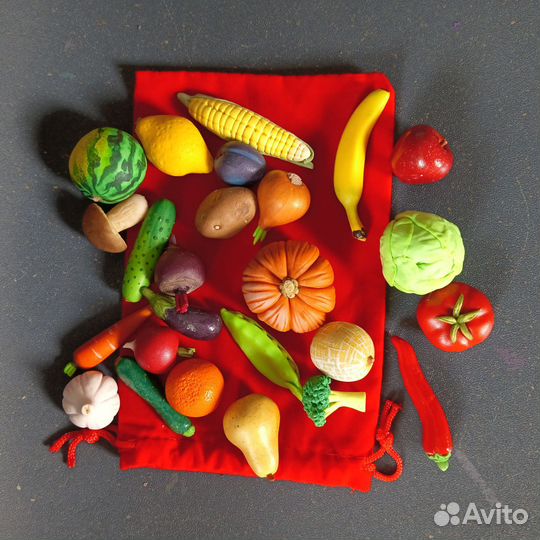 Набор 25 шт: фрукты и овощи из полимерной глины