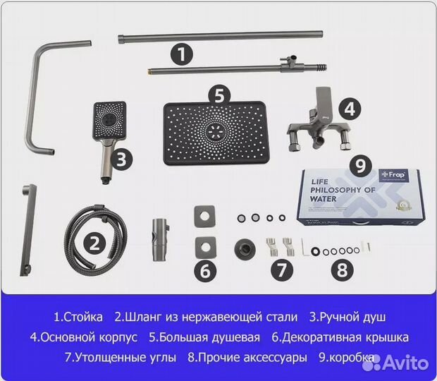 Душевой гарнитур F2471-9 оружейная сталь