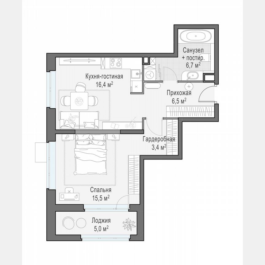 2-к. квартира, 50,8 м², 4/18 эт.